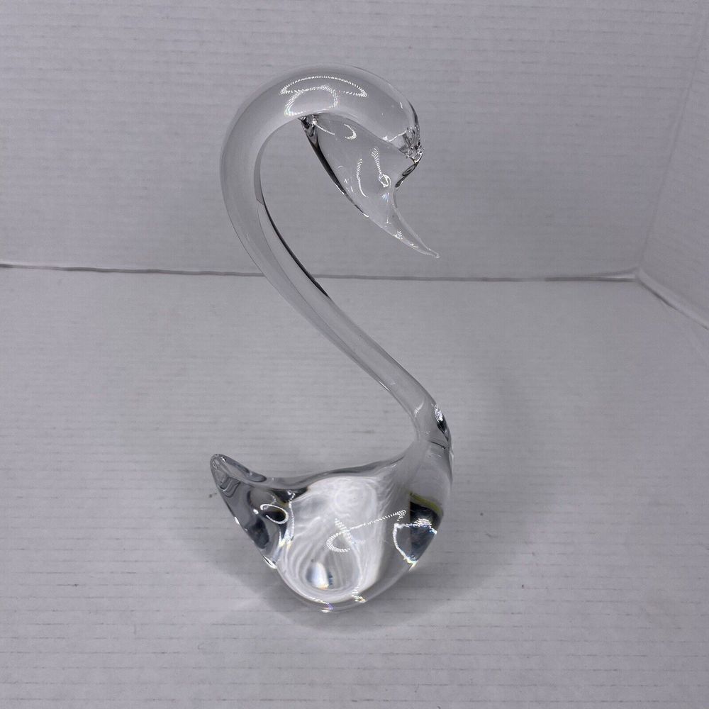 Hand-Blown Art Glass 8.5 In Clear Glass Swan Paperweight Figurine Albert E Price